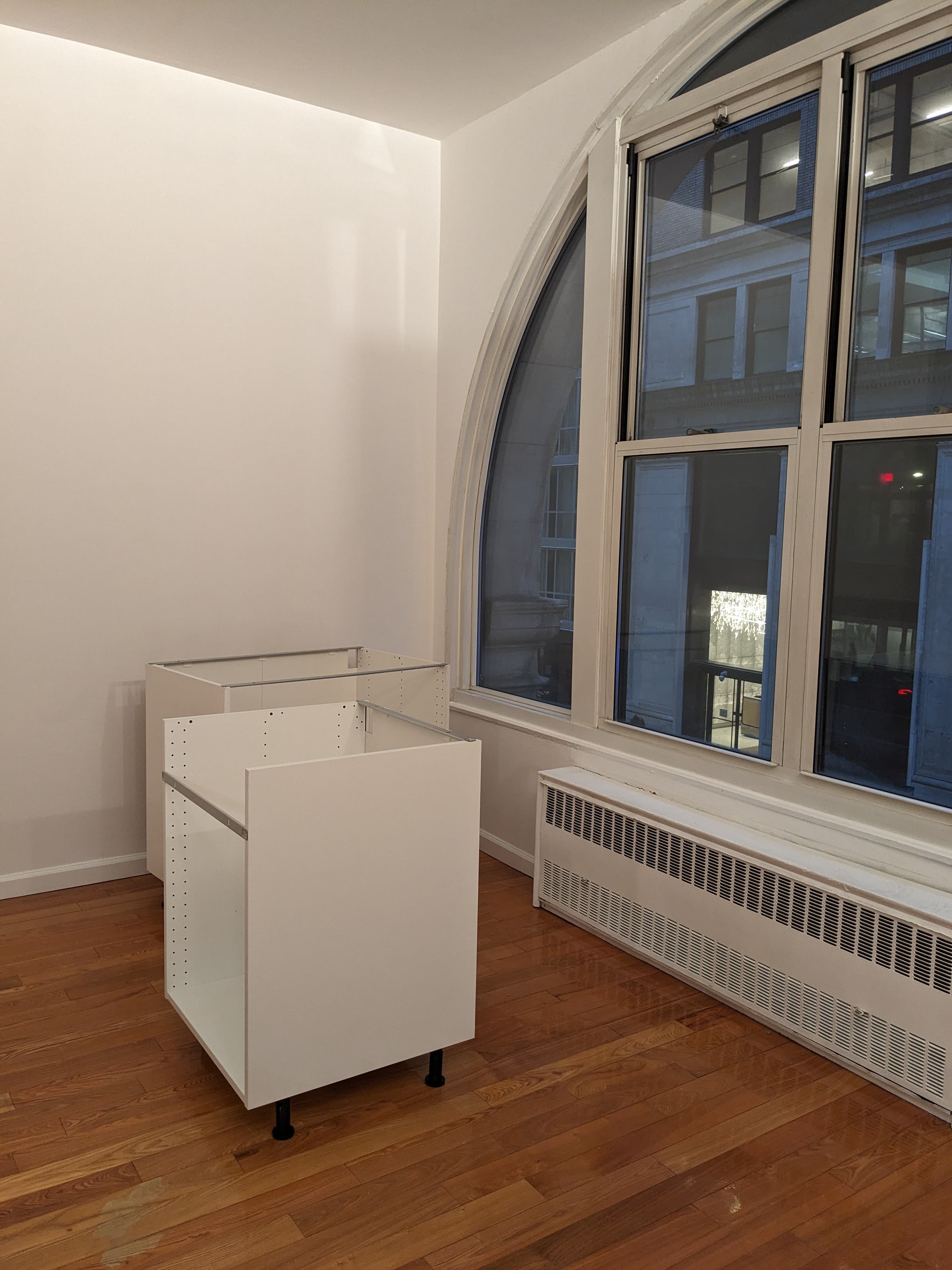 First cabinet installed, it started feeling real.